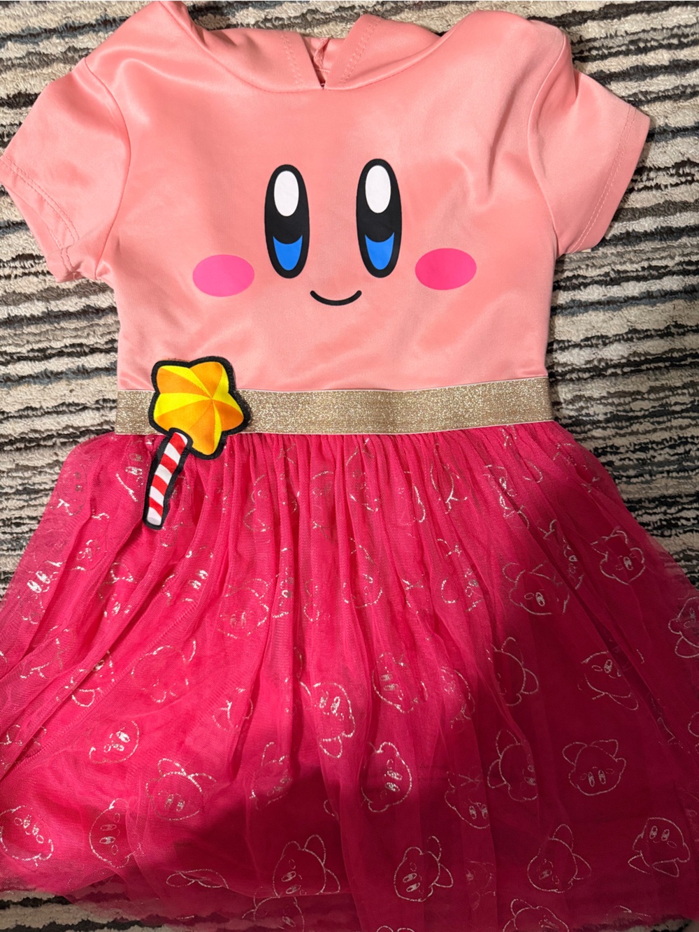 Girls' Pink Character Tulle Dress with Gold Glitter Waist